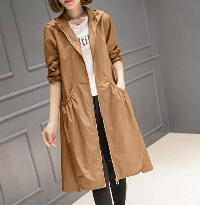 2023-as, középhosszú, kapucnis, szélálló női kabát