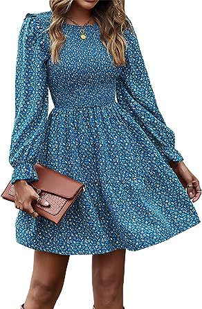 Virágos bohém elegáns ruha, hosszú ujjal