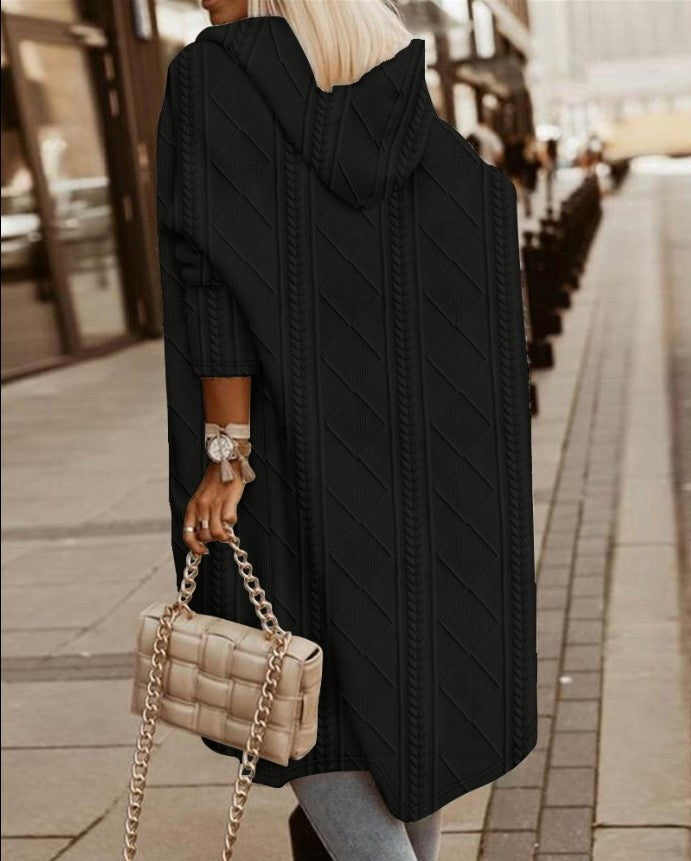 2023-as új őszi-téli kábel textúrájú kapucnis szélálló kabát