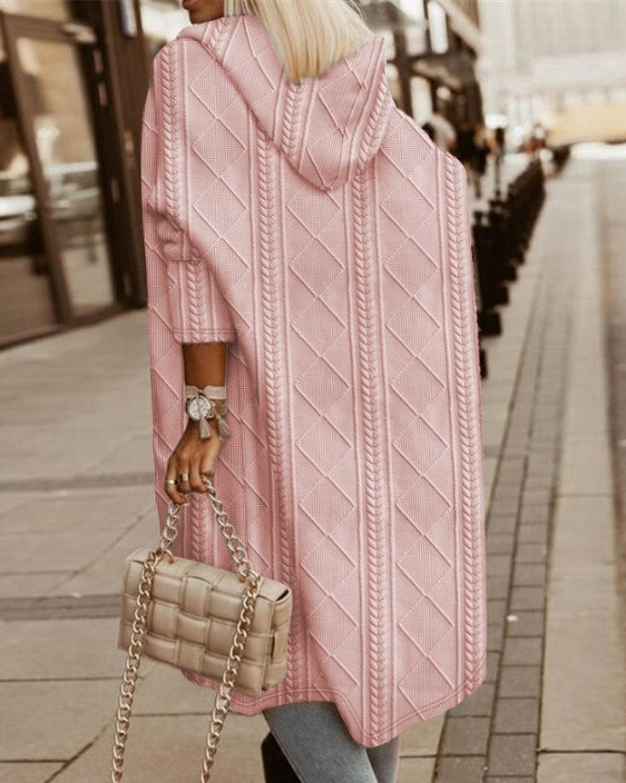 2023-as új őszi-téli kábel textúrájú kapucnis szélálló kabát