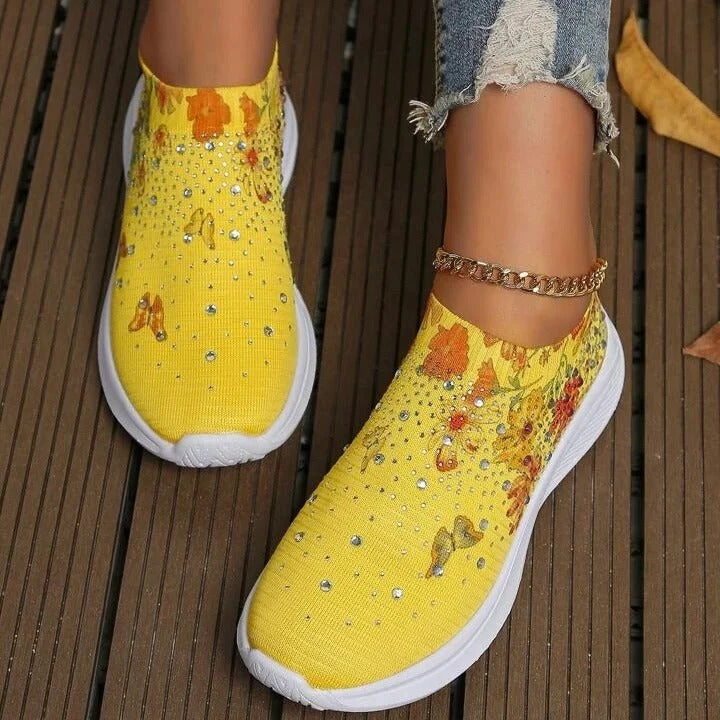 Női virág strasszos zokni, kényelmes sportcipő
