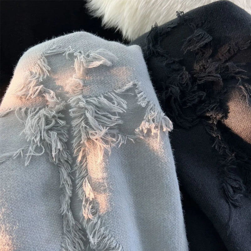 Uniszex új Retro Hole rojtos laza sokoldalú pulóver