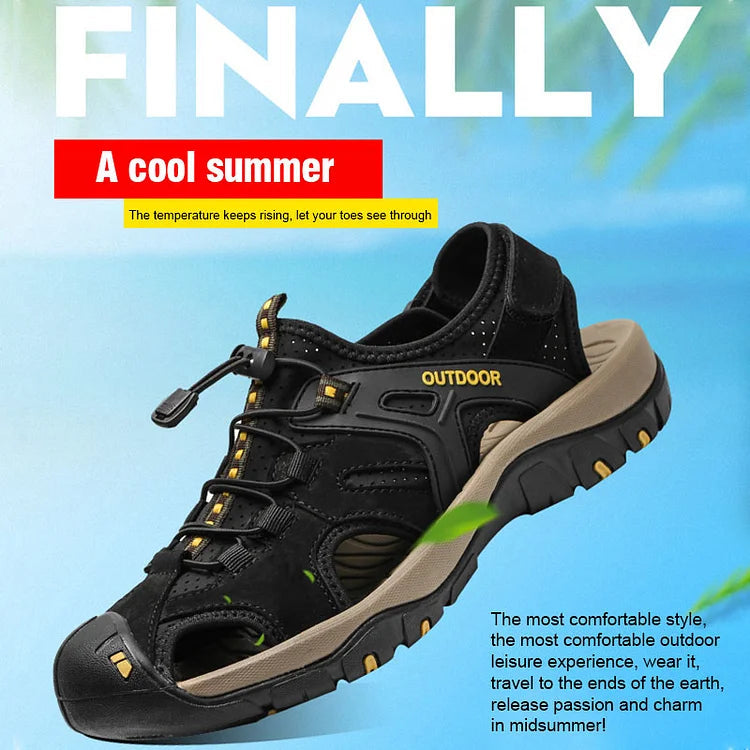 Férfi zárt orrú sportszandálok sporttúra szandálok szabadtéri túracipők bőr strand horgászszandálok