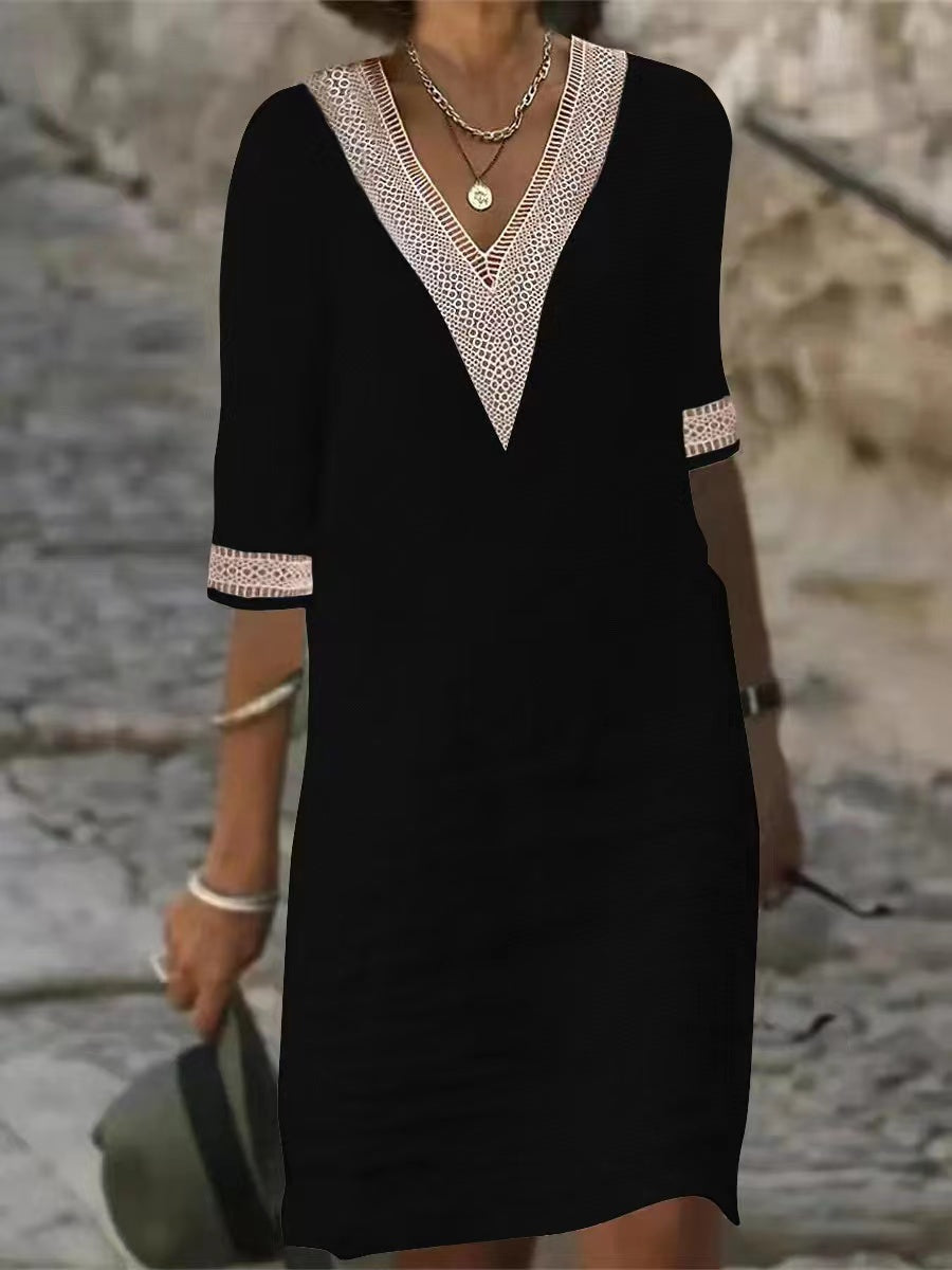 2023-as új csipke, V nyakú vászonruha