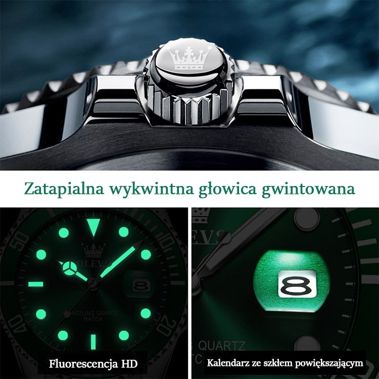 OLEVS GREEN WATER GHOST QUARTZ WATCH VÍZÁLLÓ LUXUS FÉRFI ÓRA