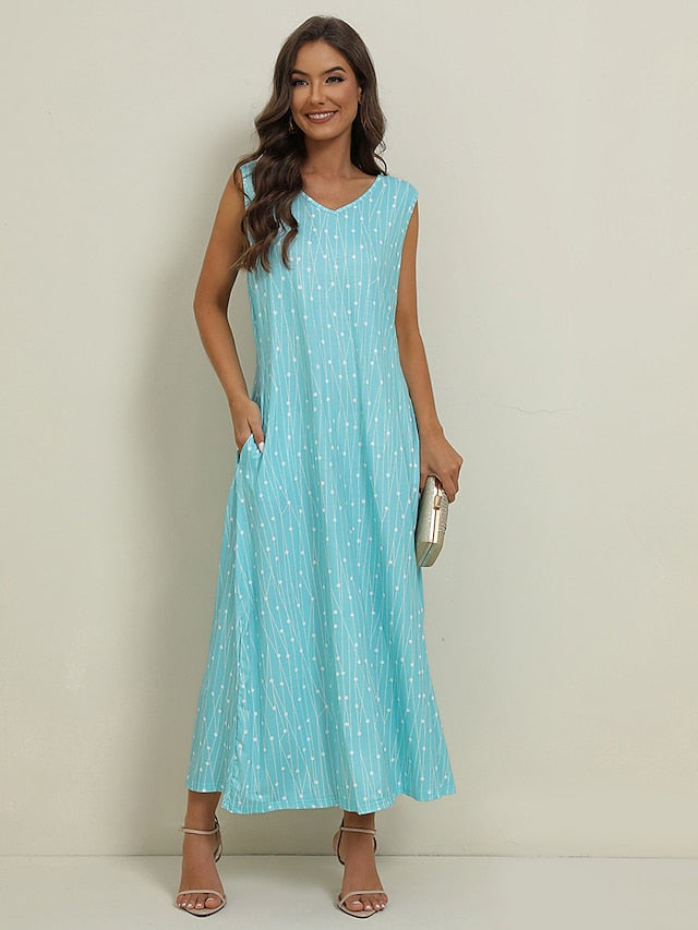 Női, kétrészes ruhaszett Alkalmi ruha Esküvői Vendégruha Party Napi Elegáns Nyomtatott Zsebek Midi Ruha V nyakú Fél ujjú Geometrikus Pöttyös Normál Rózsaszín Kék